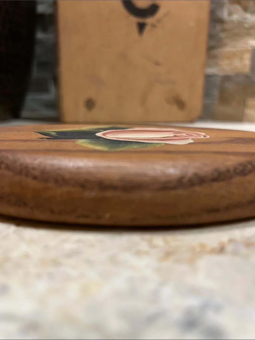 Vintage Hand-Painted Pink Rose Wooden Hand Mirror